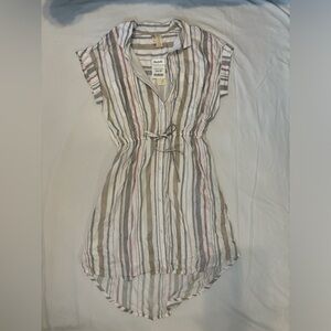 Striped tie waist collared dress